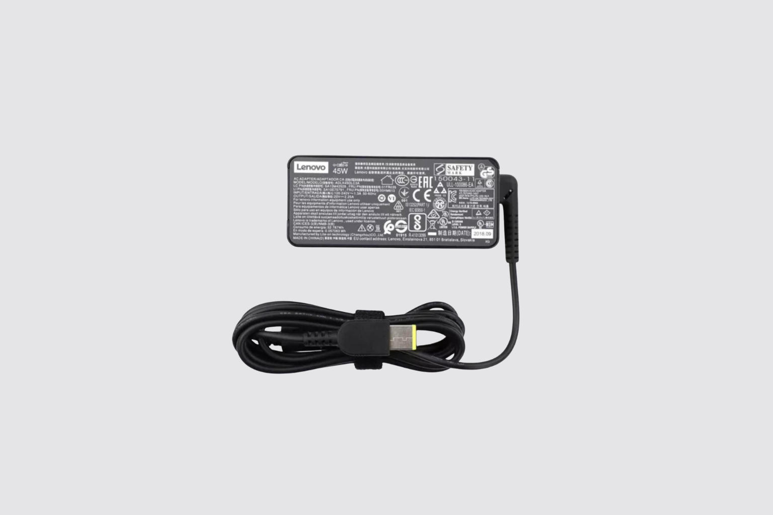 Chargeur Lenovo 45W Original – Embout Carré Jaune (Slim Tip)